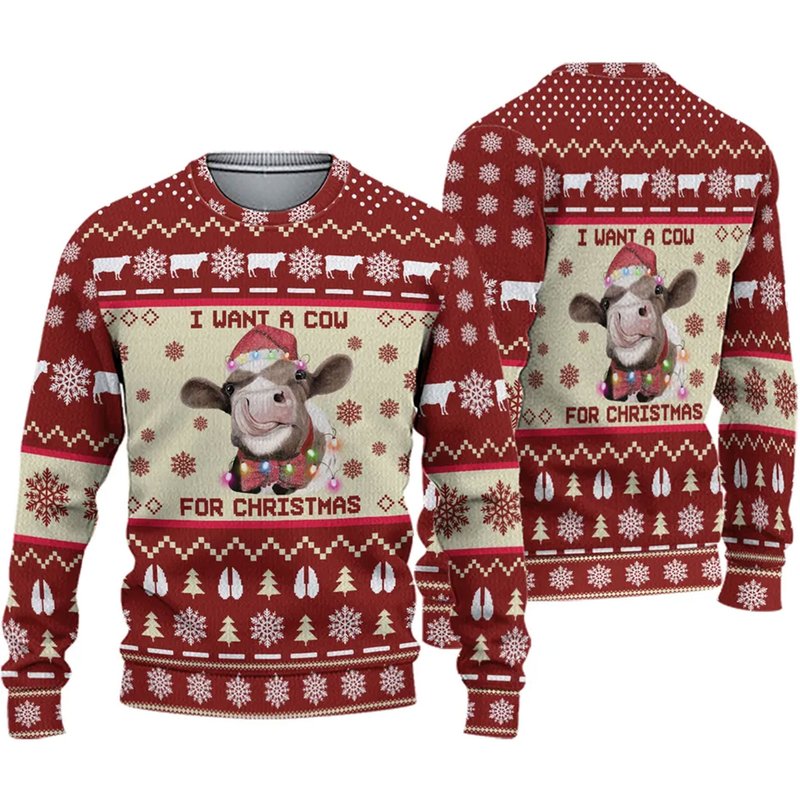 Christmas Ugly Sweater, Cow Ugly Christmas Sweater — Chandails pour hommes