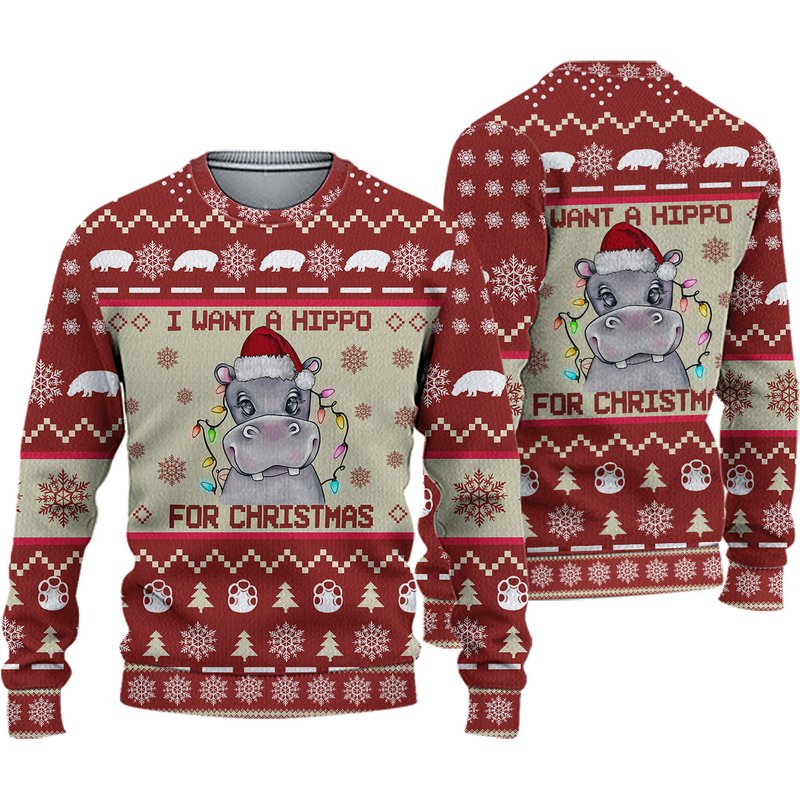 Christmas Ugly Sweater, Hippo Christmas Sweater — Chandails pour hommes