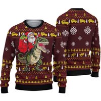 Santa Claus Riding Dinosaur Ugly Christmas Sweater