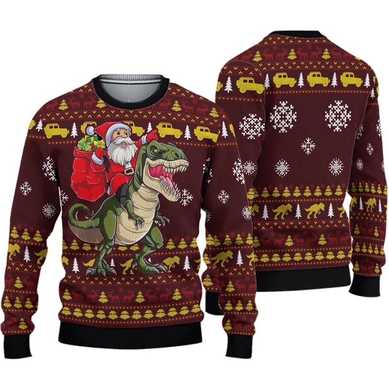 Santa Claus Riding Dinosaur Ugly Christmas Sweater — Chandails pour hommes