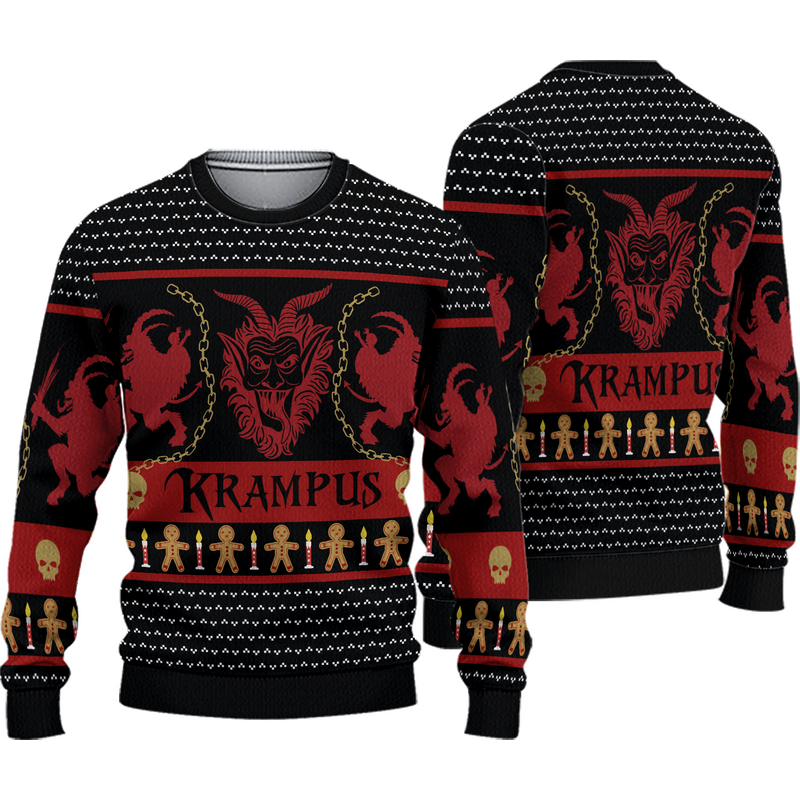 Krampus Ugly Knitted Christmas Krampus Xmas 3d Sweater — Chandails pour hommes