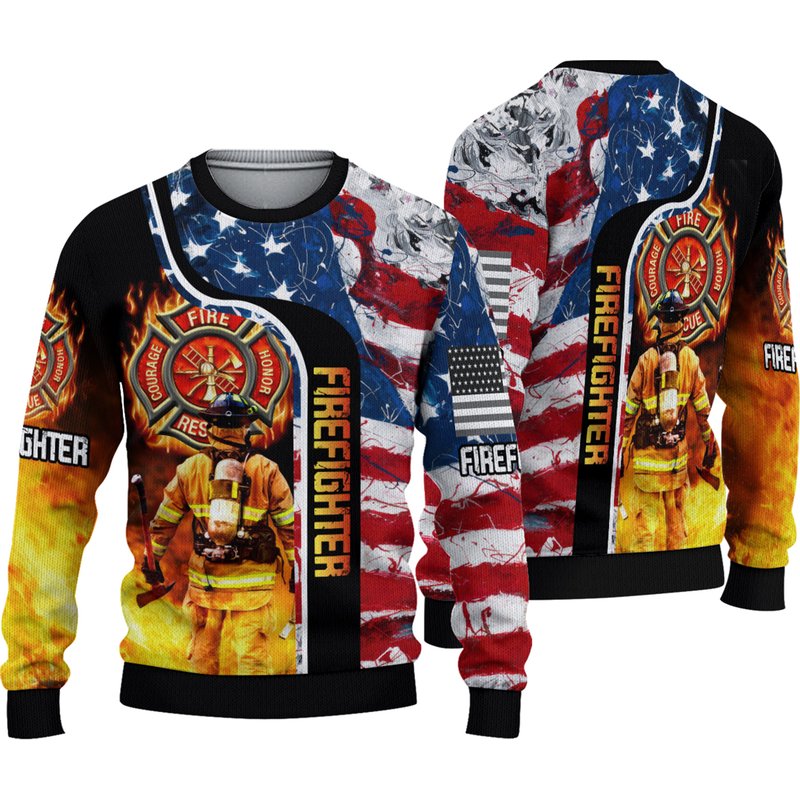 Firefighter Usa Flag Ugly Christmas 3d Sweater