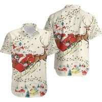Santa Claus Riding Reindeer Hawaii Shirt, Snowman And Santa Claus