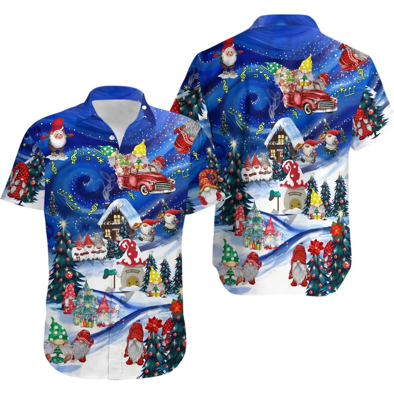 Christmas Hanging With My Gnome And Car, Christmas Hawaiians — Chemises décontractées pour hommes