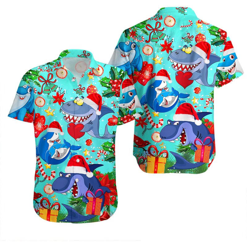 Funny Shark Merry Christmas Christmas Hawaiian Shirt — Chemises décontractées pour hommes