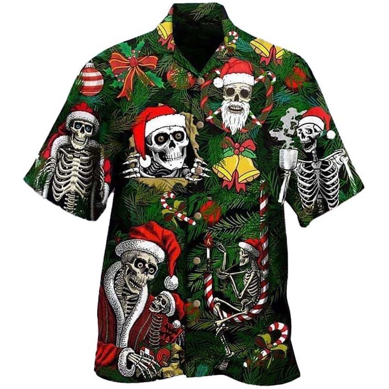 Funny Skull Christmas Hawaii Shirt — Chemises décontractées pour hommes