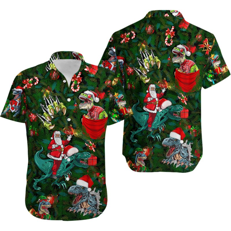 Dinosaur Enjoy Christmas Christmas Hawaiian Shirt — Chemises décontractées pour hommes