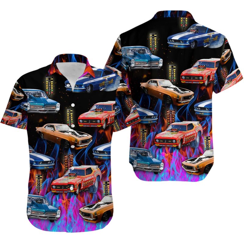 Custom Drag Racing Car Photo Hawaiian Shirt — Chemises décontractées pour hommes