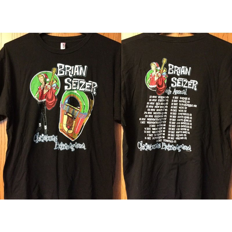 Vtg Brian Setzer Christmas Extravaganza Tour 2007 Double Sided Shirt — T-shirts pour hommes