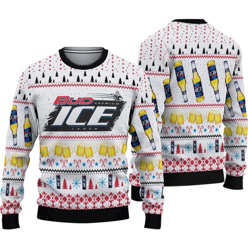 Bud Ice Lager Beer Ugly Christmas 3d Sweater — Chandails pour hommes