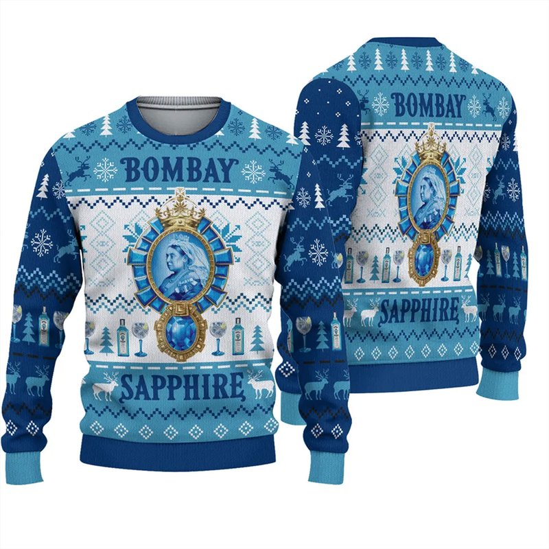 Bombay Sapphire Print Ugly Christmas 3d Sweater — Chandails pour hommes