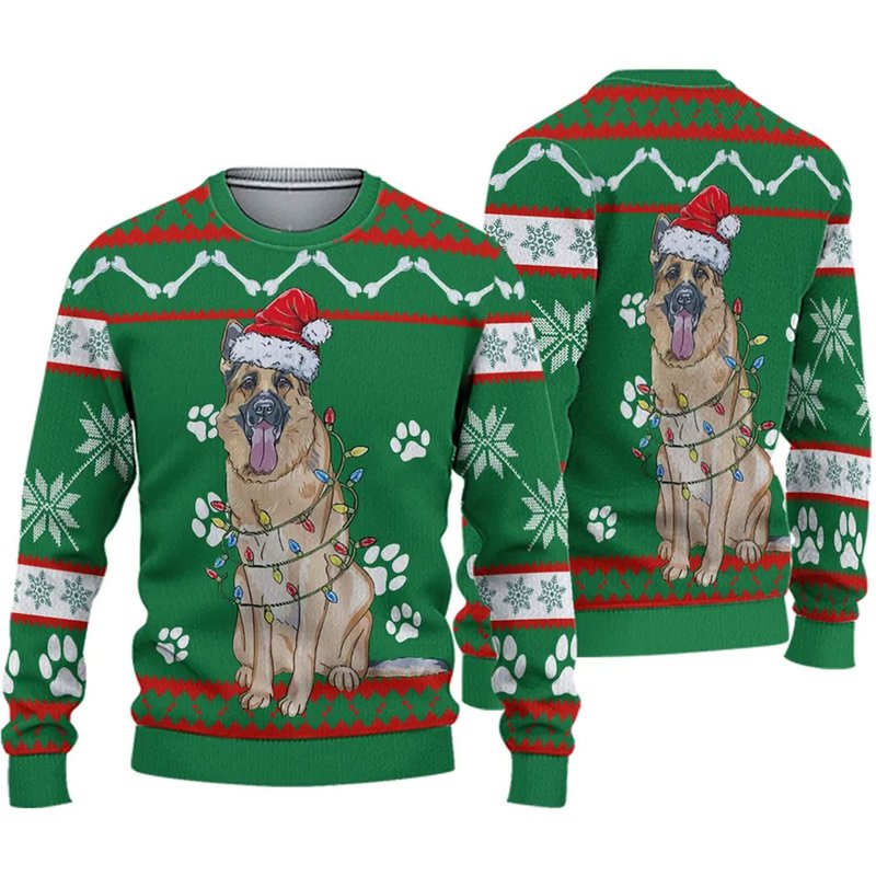 German Shepherd Green Ugly Christmas 3d Sweater
