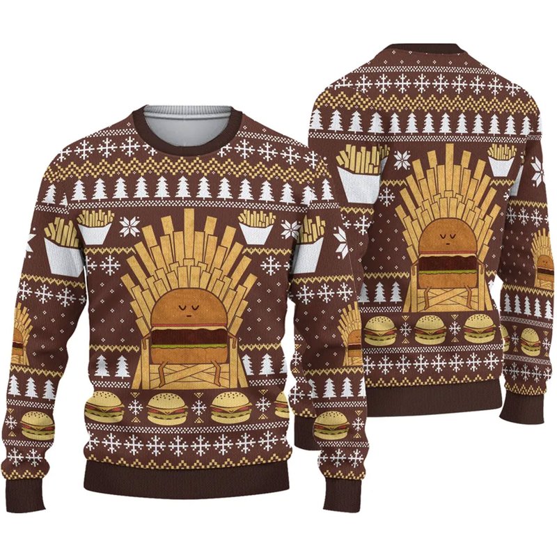 Game Of Fries Burger Lovers Ugly Christmas 3d Sweater — Chandails pour hommes