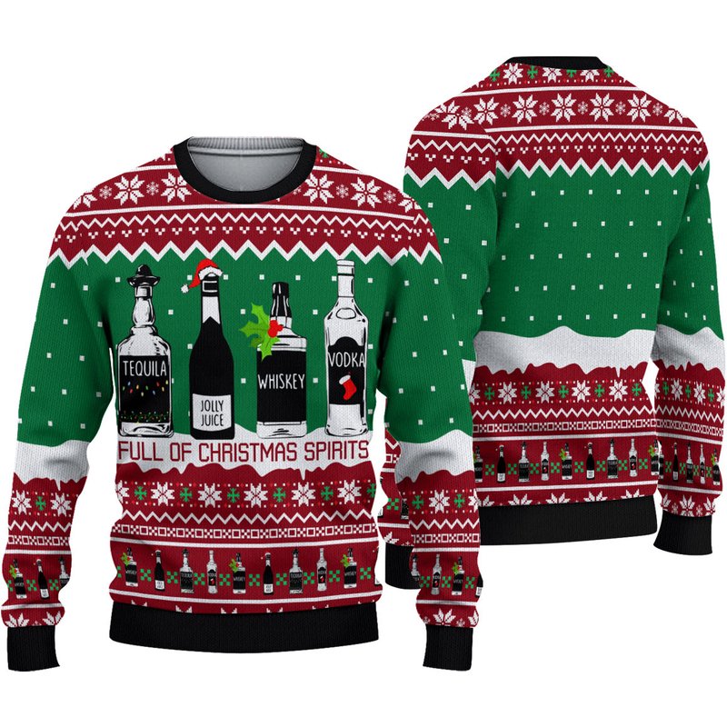 Full Of Christmas Spirit Funny Holiday Drinking Ugly Christmas 3d Sweater — Chandails pour hommes
