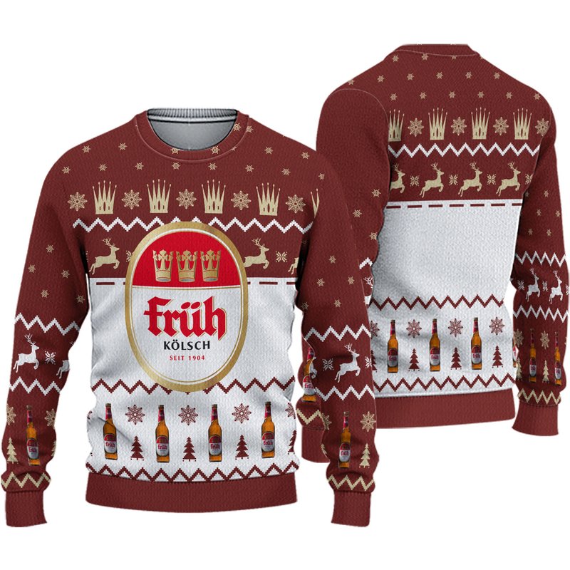 Fruh Kolsch 1904 Beer Ugly Christmas 3d Sweater — Chandails pour hommes