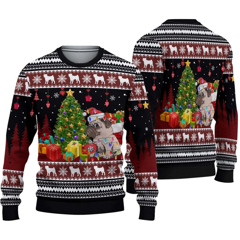 Cute Pug Merry Christmas Ugly Sweater — Chandails pour hommes