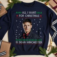 All I Want For Christmas Is Dean Winchester Sweatshirt, Dean Winchester Santa Hat Sweater Long Sleeve, Supernatural Sweatshirt, Xmas Gift Lk578 — Sweats à capuc