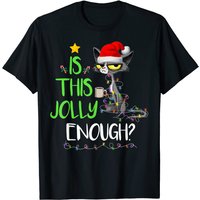 Is This Jolly Enough Black Cat Merry Christmas Tree Lights T-shirt