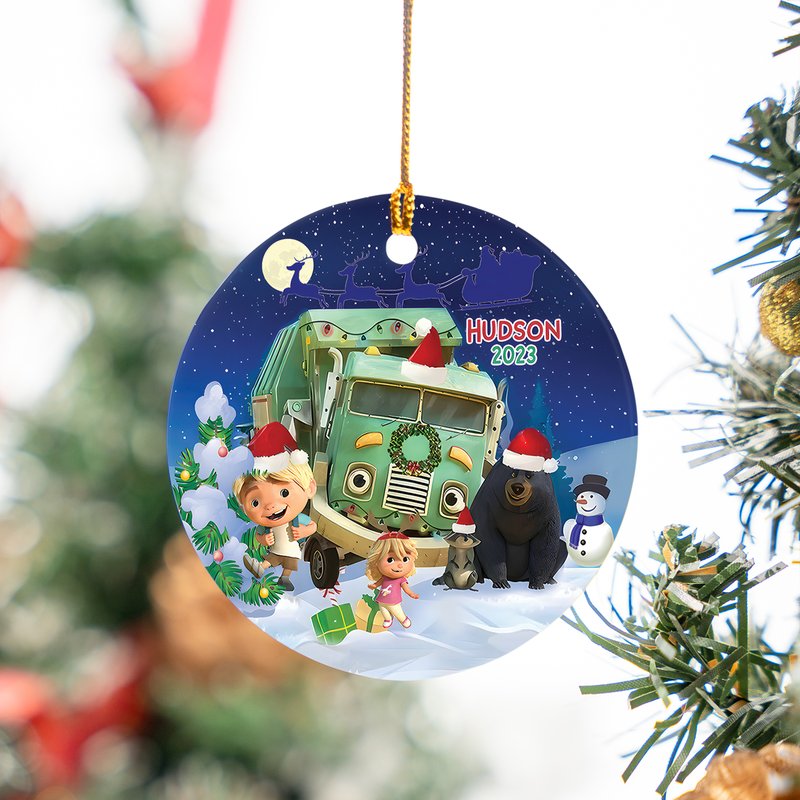 Personalized Trash Truck Christmas Ceramic Ornament — Ornements