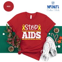 Red Ribbon Shirt, Stop Aids Shirt, Hiv Positive Awareness Shirt — Mens T Shirts