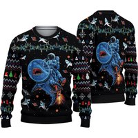 New 2022 Funny Astronauts Ride A Shark In Space With The Planet Ugly Christmas Sweater
