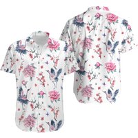 Pink Floral And Crane Hawaiian Shirt