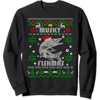 Muskie Angler Fishmas Musky Fishing Gifts Ugly Christmas Sweatshirt