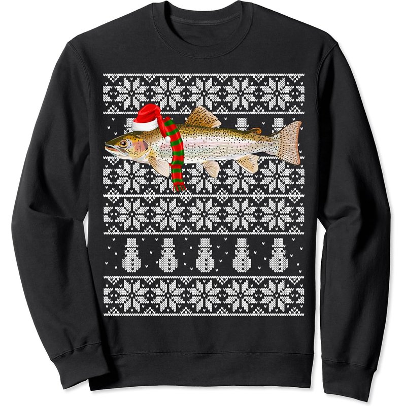Fish Xmas Santa Hat Rainbow Trout Ugly Christmas Sweatshirt