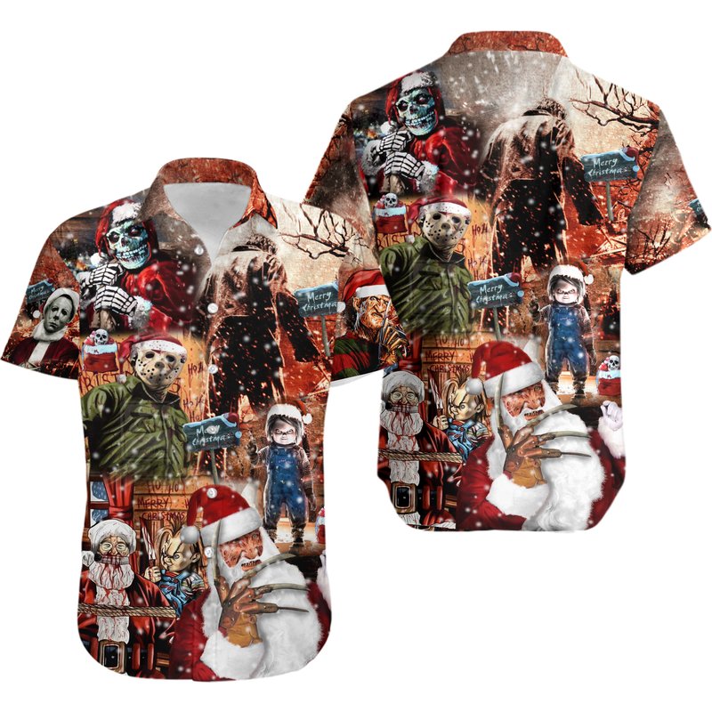 Horror Movie Character Cosplay Santa Hawaiian Shirt — Chemises décontractées pour hommes