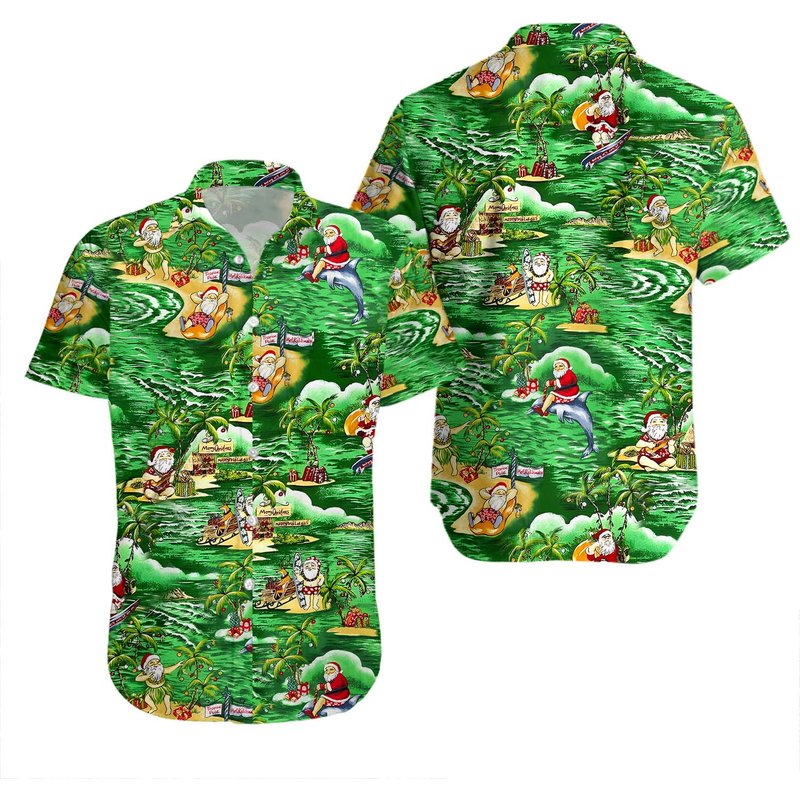 Vintage Christmas Themed Hawaiian Shirt — Chemises décontractées pour hommes