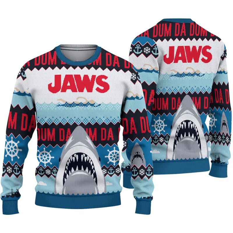 Jaws Da Dum Shark Ugly Christmas Sweater — Chandails pour hommes