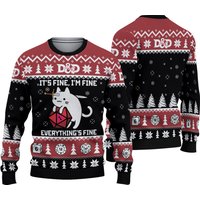 D&d Dragon Sweater Funny Cat Its Fine Everything Fine Ugly Christmas Sweater