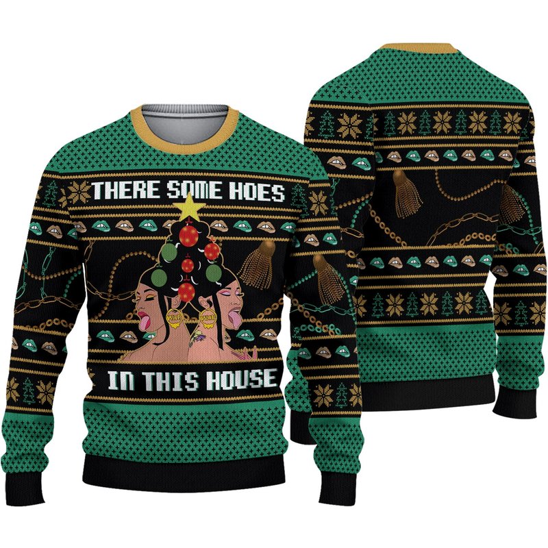 Cardi B There Is A Christmas Hos In This House Ugly Christmas Sweater — Chandails pour hommes