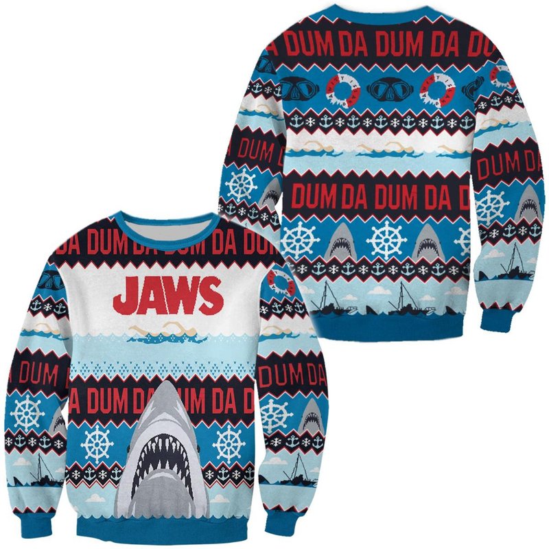 Jaws Ugly Christmas Christmas Sweater — Chandails pour hommes
