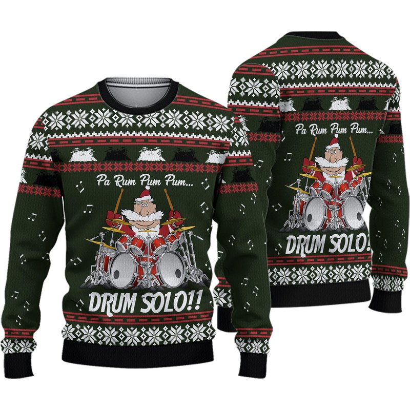 Drum Solo Funny Santa 3d Ugly Christmas Sweater — Chandails pour hommes