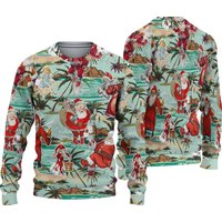 Christmas Santa Vacation Beach Joyful 3d Ugly Christmas Zip Sweater