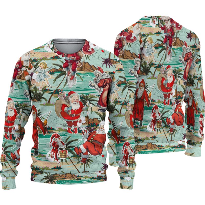 Christmas Santa Vacation Beach Joyful 3d Ugly Christmas Zip Sweater — Chandails pour hommes