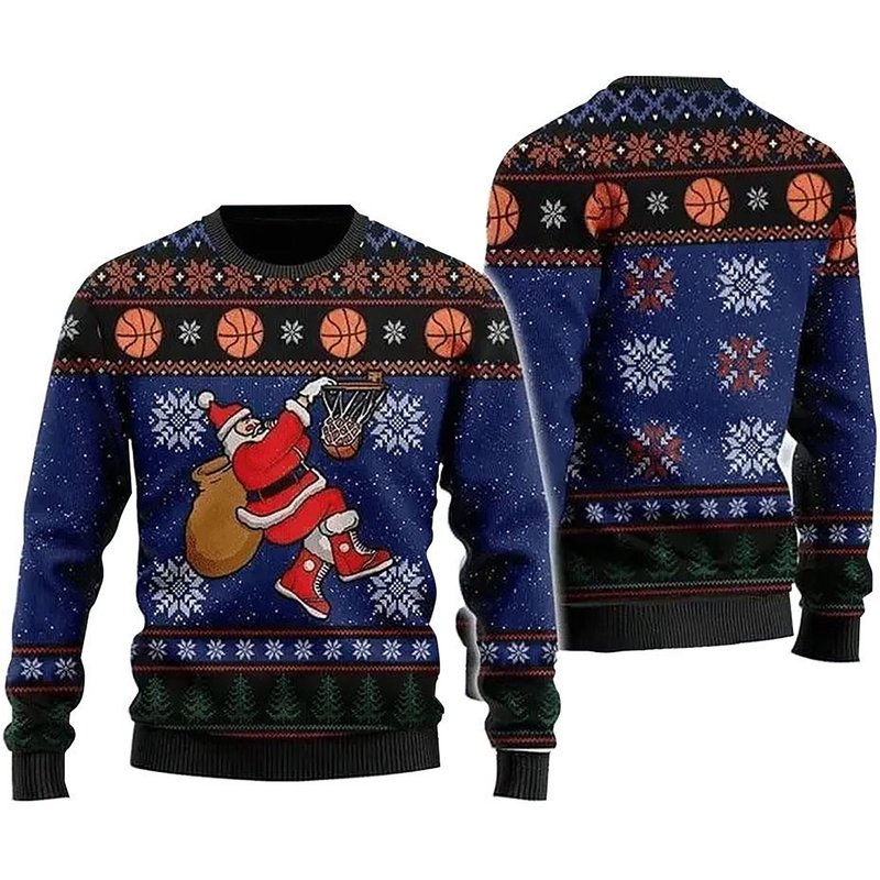 Basketball Santa Ugly 3d Christmas Zip Sweater — Chandails pour hommes
