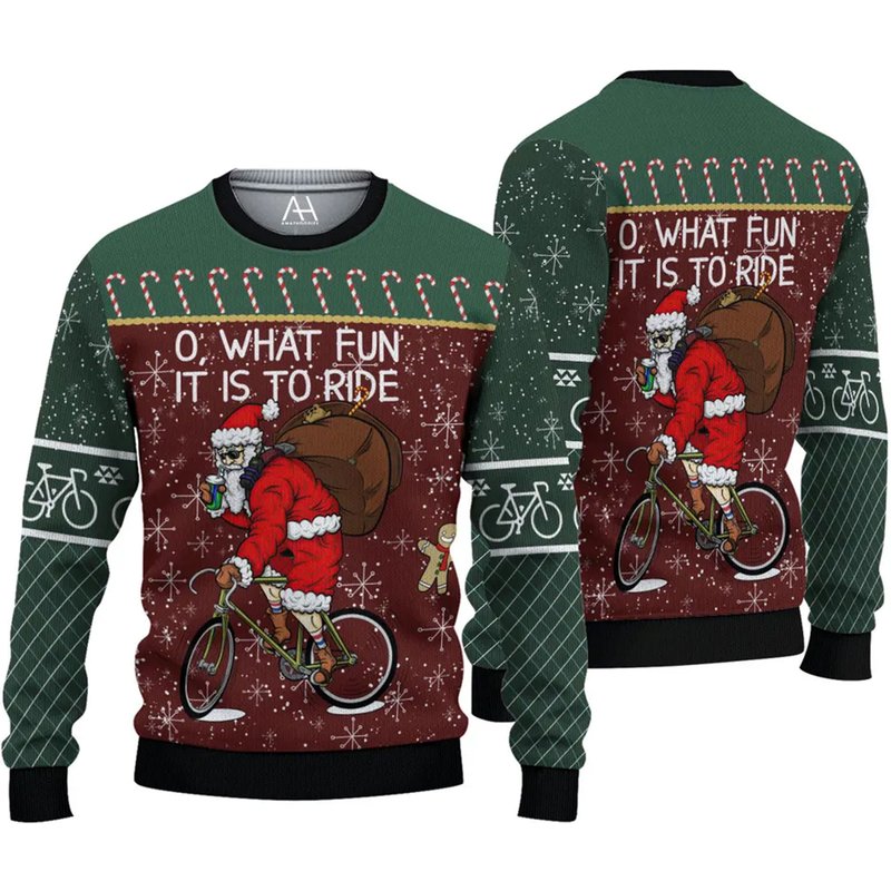 Santa Cycling What Fun It Is To Ride 3d Ugly Christmas Sweater — Chandails pour hommes