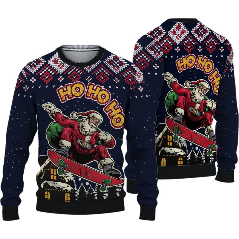 Skater Santa Claus Ugly Christmas 3d Ugly Christmas Sweater — Chandails pour hommes