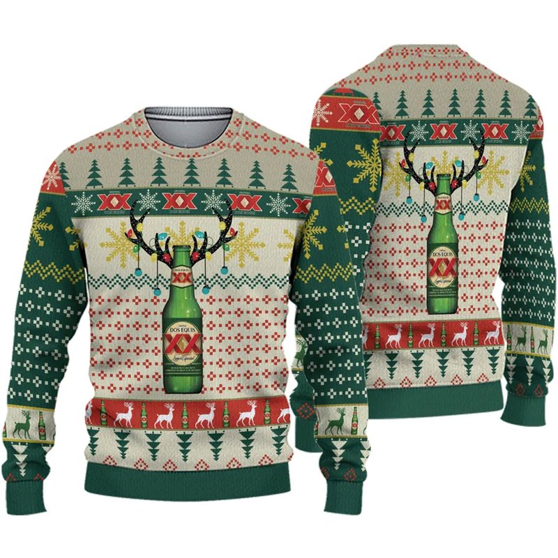 3d Dos Equis Xx Beer Horn Ugly Sweater Christmas — Chandails pour hommes