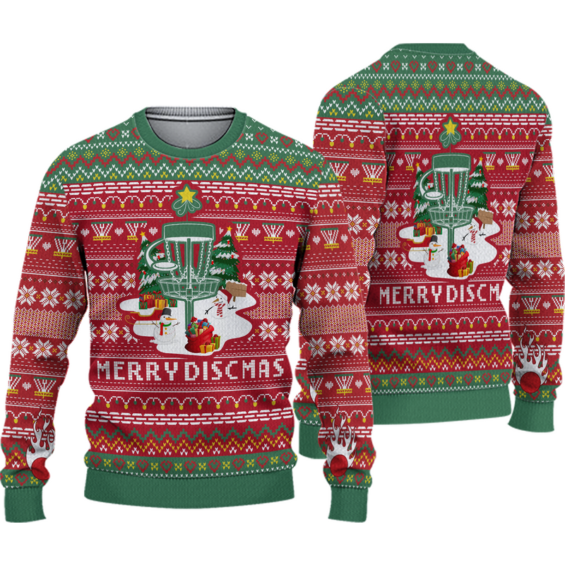 3d Disc Golf Lovers Merry Discmas Christmas Gift All Over Print Sweater — Chandails pour hommes