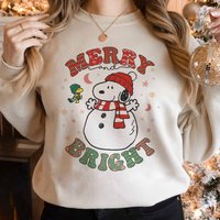 Snoopy Merry And Bright Sweatshirt, Snoopy Christmas Sweater — Sweats à capuche pour hommes