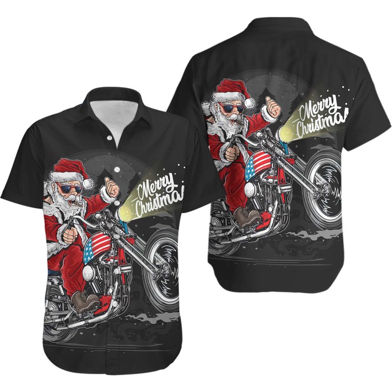 Santa Print Hawaiian Shirt — Mens Casual Shirts