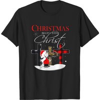 Santa Charlie Brown And Snoopy Christmas Begins With Christ T-shirt