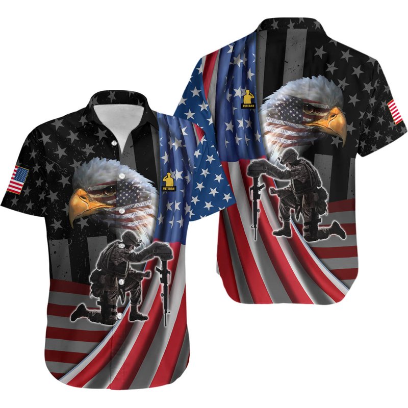 Memorial Day Eagle And Veteran Hawaiian Shirt — Chemises décontractées pour hommes