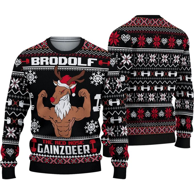 Brodolf The Red Nose Gainzdeer Gym Ugly Christmas All Over Print Sweater — Chandails pour hommes