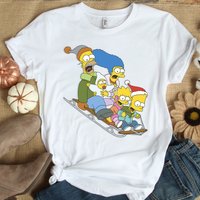 The Simpsons Family Christmas Sledding T-shirt — T-shirts pour hommes
