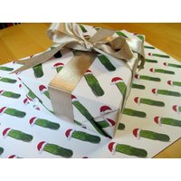 Santa Pickle Wrapping Paper, Xmas Giftwrap, Santa Hat Pickleap