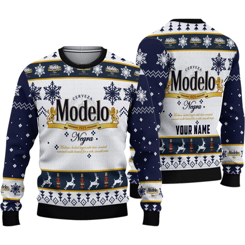 Personalized Modelo Beer Christmas Ugly Sweater 3d — Chandails pour hommes